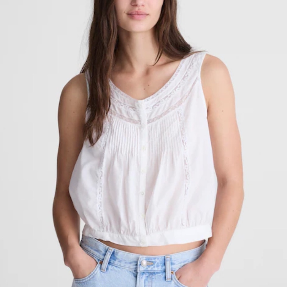 Madewell lace insert pintucksleevless top